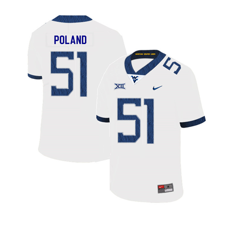 2019 Men #51 Kyle Poland West Virginia Mountaineers College Football Jerseys Sale-White